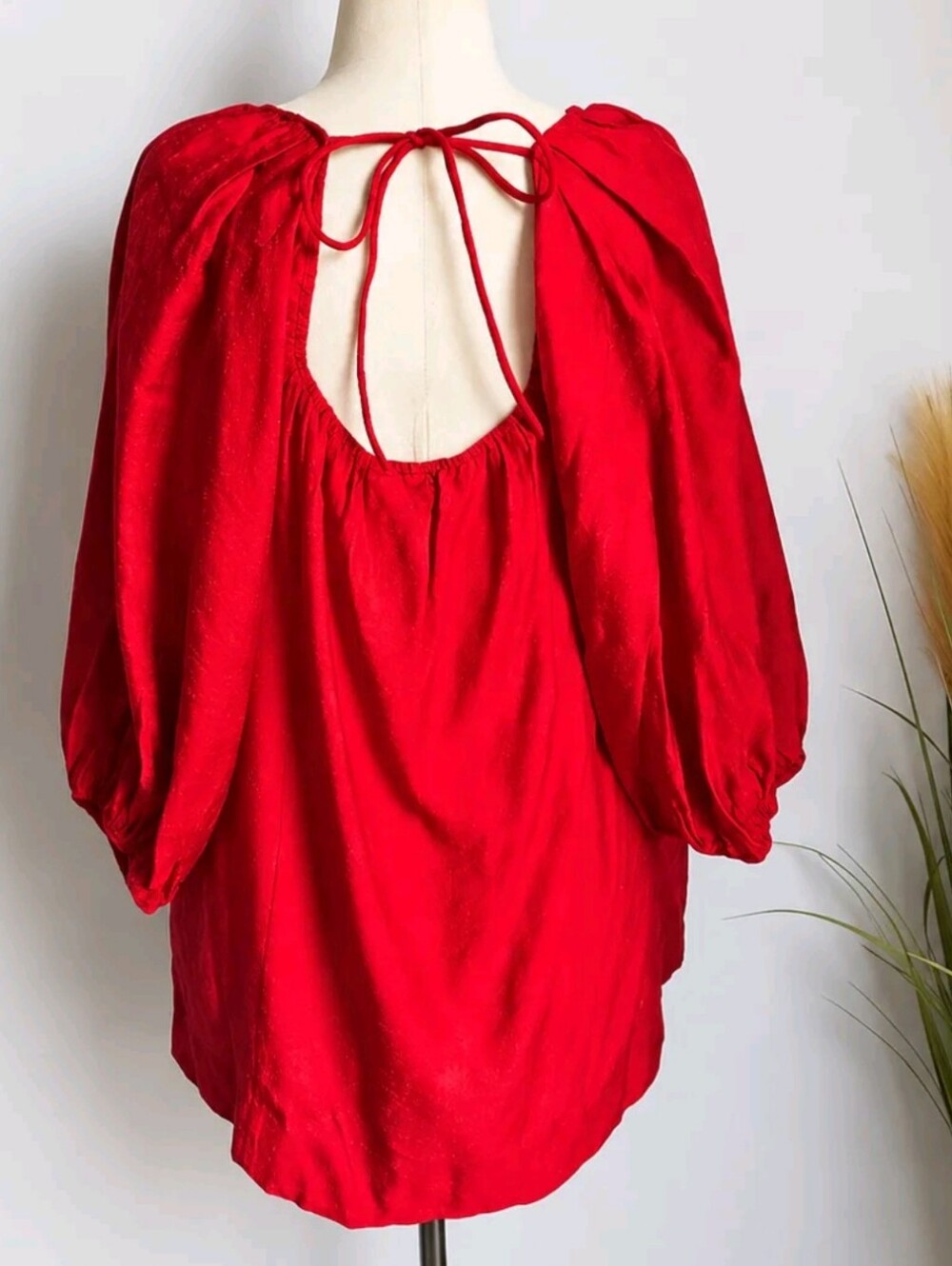 Cty Chic NEW Cherry Red Leila Puff Sleeve Tie Back Blouse Top SZ XS 14 Coquette - Picture 4 of 8